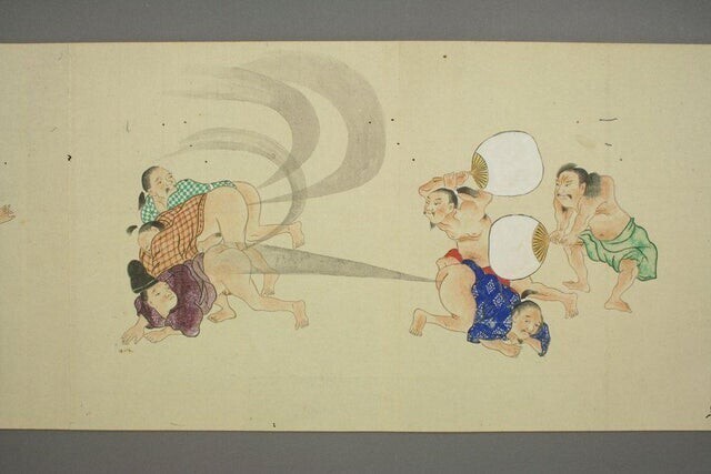 Японские битвы по пусканию газов, период Эдо, неизвестный художник