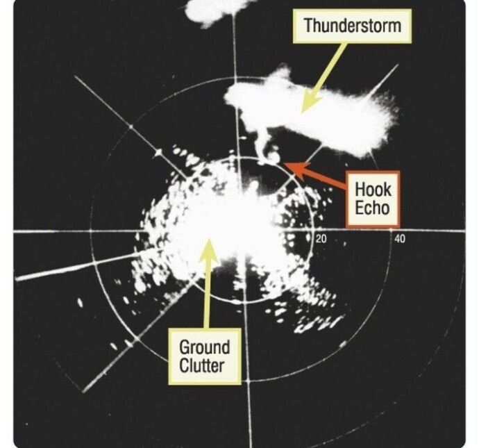 Первое изображение торнадо на радаре, 9 апреля 1953, Чемпейн, Иллинойс