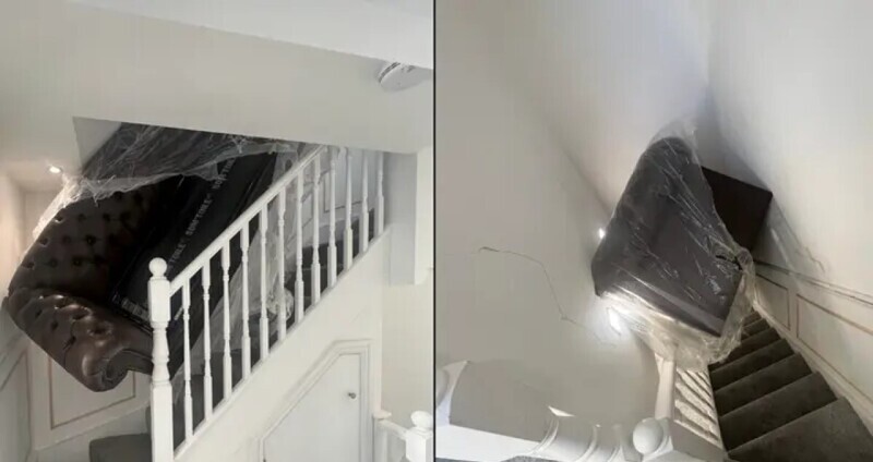 Неудачный переезд: грузчики намертво заперли лестницу диваном