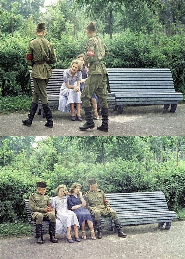 Знакомство в парке с патрульными. г. Горький (Нижний Новгород), 1957 год