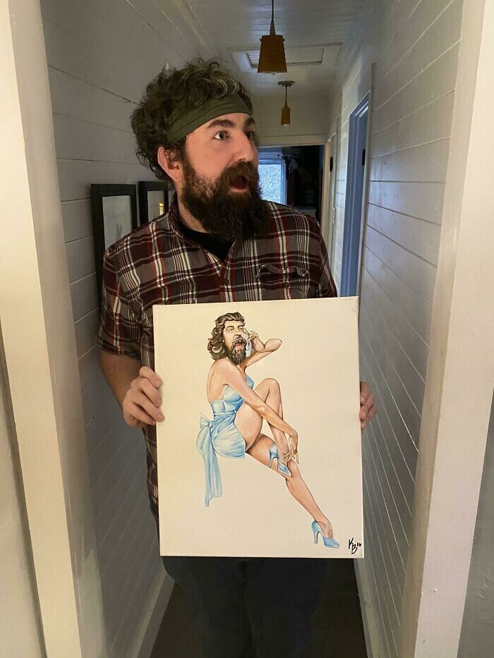 3. "Я нарисовал свой автопортрет в стиле пин-ап и подарил жене на День Валентина. Как она смеялась!"