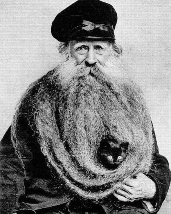 3. Котенок прячется в бороде Луи Кулона, французского металлурга, фото 1890 года