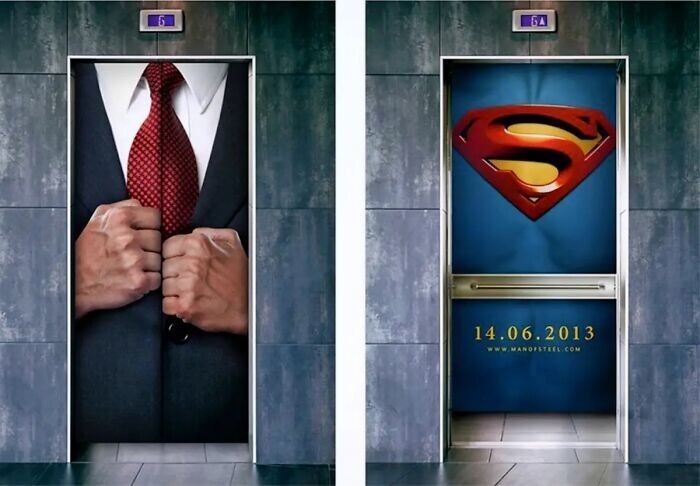 17. Лифт с рекламой фильма про Супермена