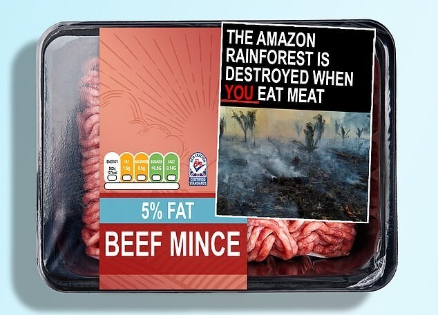 "Пока вы едите мясо, разрушаются амазонские леса" - сказано на упаковке с фаршем
