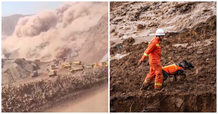 Обрушение грунта на угольном карьере в Китае попало на видео