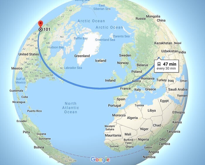 18. Самый быстрый автобус в мире по версии Google Maps — из Сиэтла в Киргизию всего за 47 минут. Еще и ходит каждые 30 минут!