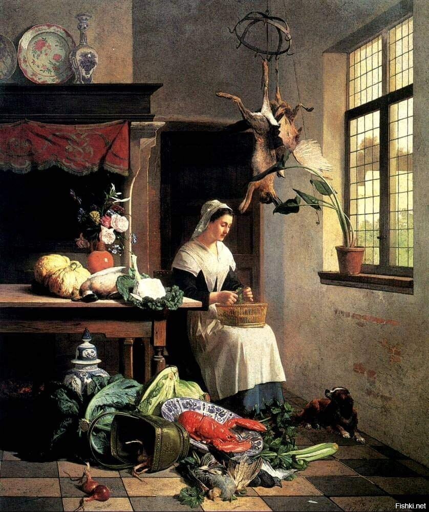 Давид Эмиль Жозеф де Нотер (1818-1892, Бельгия) "Служанка на кухне"
