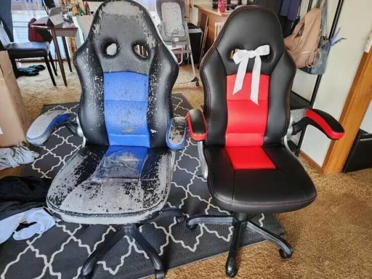 1. 10-летнее игровое кресло vs. точно такое же, только новое
