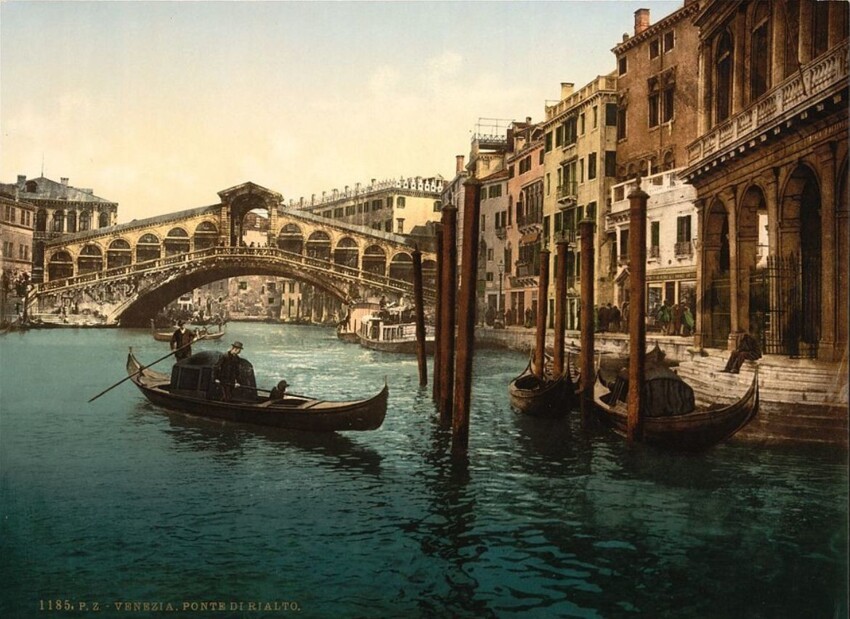 Мост Риальто. Венеция, Италия. Фотохромная открытка. 1890 год