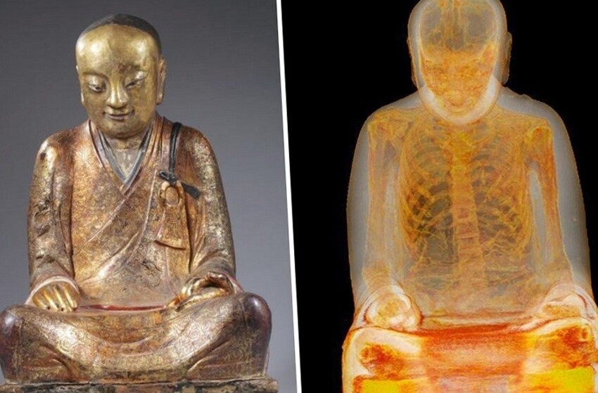 8. Компьютерная томография 1000-летней скульптуры Будды, с  мумифицированным монахом, спрятанным внутри