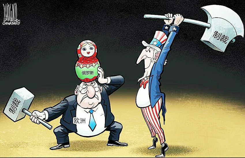 Карикатура China Daily намекает, по кому снова ударит новый пакет антироссийских санкций.