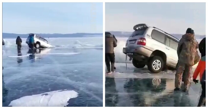 Водила решил прокатиться по замёрзшему Байкалу, но что-то пошло не так