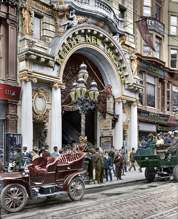 Вход в «Новый театр Кита» (KEITH'S NEW THEATRE) в Филадельфии. США. 1907 год