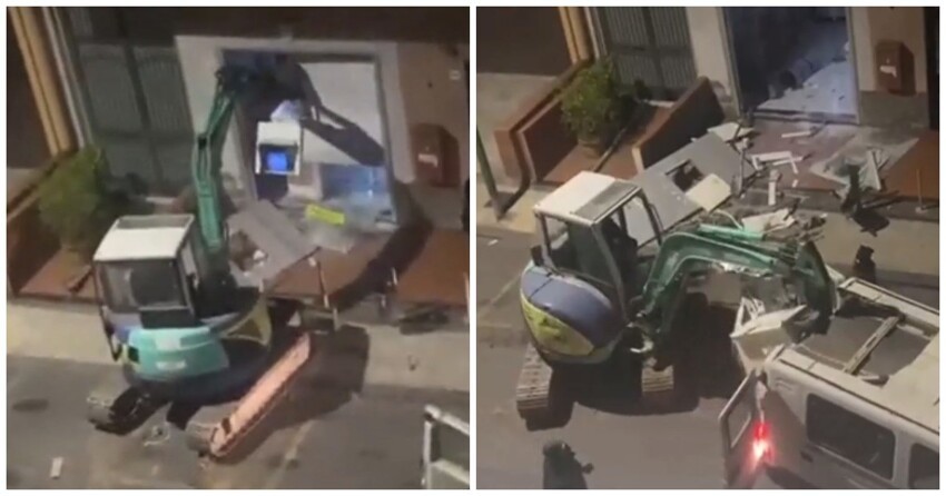 Похищение банкомата при помощи экскаватора на Сицилии попало на видео
