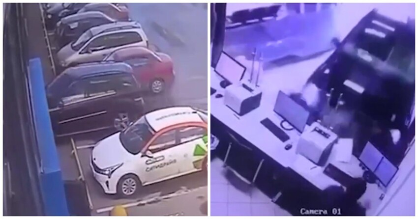 Водитель Mercedes протаранил здание автосалона в Санкт-Петербурге