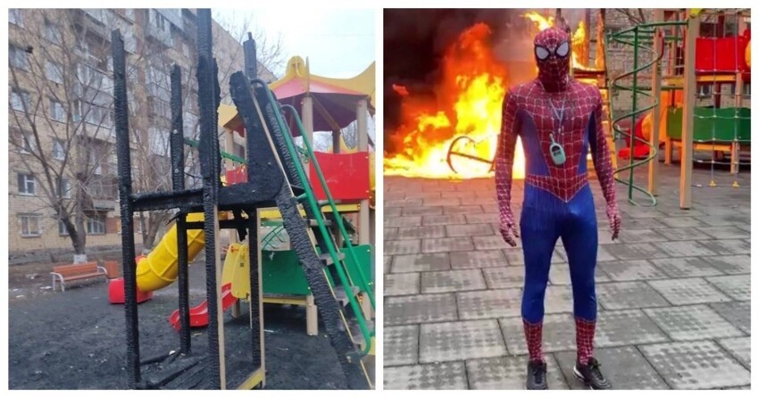 В Красноярске обвинили человека-паука в поджоге детской площадки