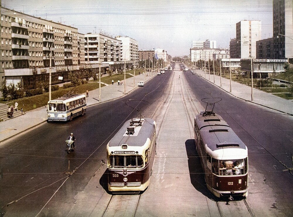 Новосибирск. Красный проспект, вид с путепровода. 1973 год