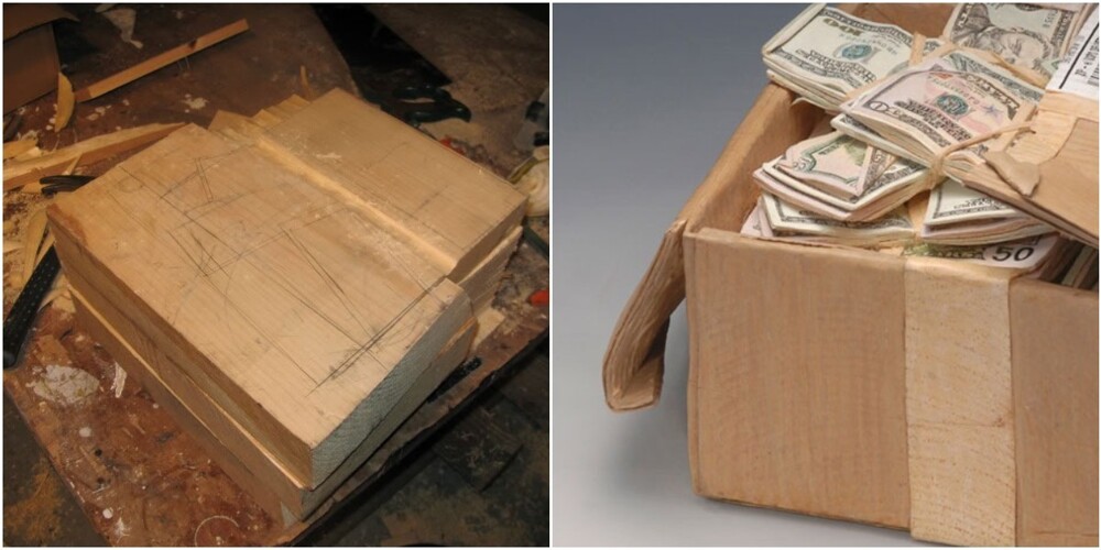 Мужчина превратил деревянный брусок в коробку с деньгами