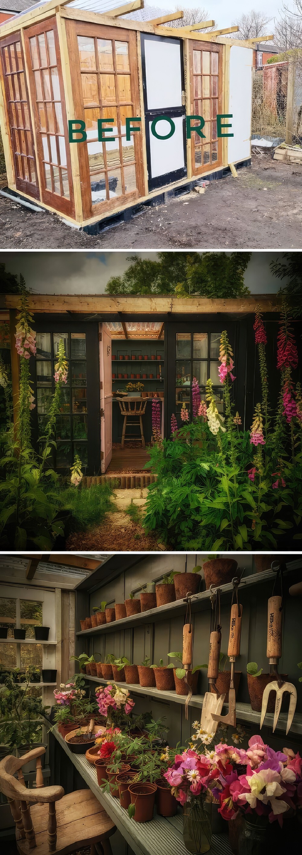 6. «Мой самодельный сарай для растений, построенный в основном из бесплатных дверей»