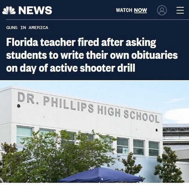 Во Флориде уволили учителя, который предложил детям написать о себе некрологи в день учений по технике безопасности на случай массового расстрела