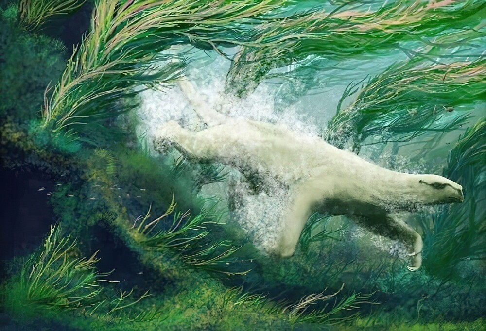 24. Thalassocnus Natans, водный ленивец из позднего миоцена Перу и Чили. Иллюстрация Марка Уиттона