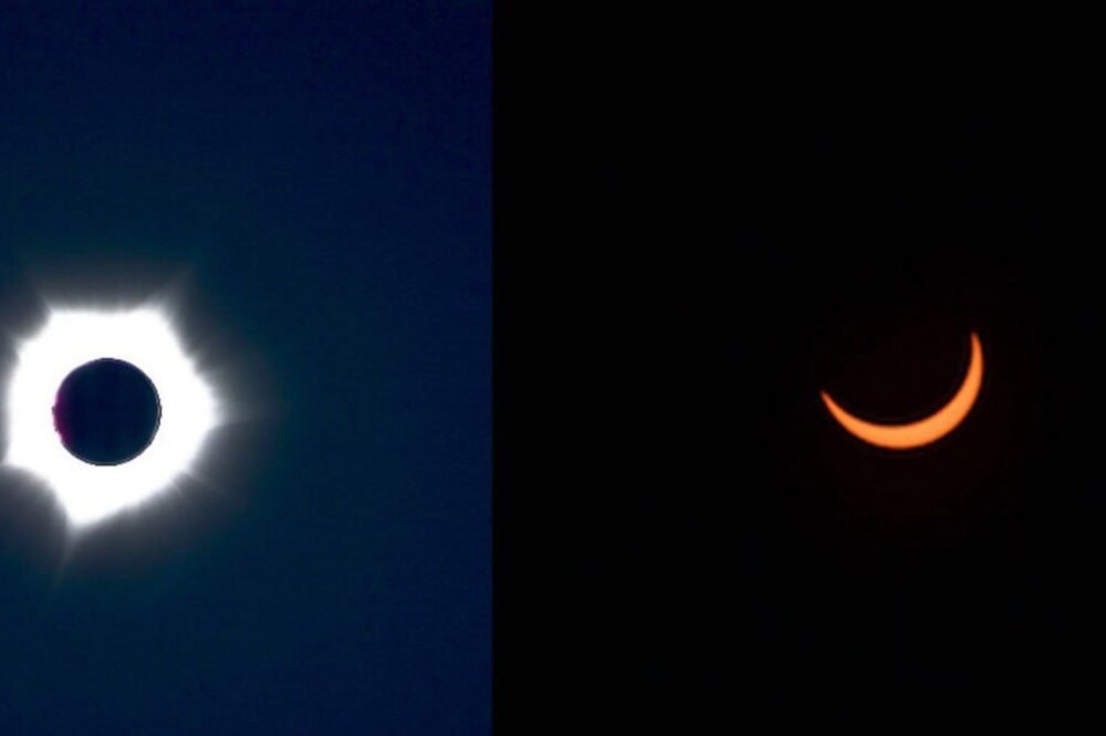Когда луна закрыла солнце: кадры редкого гибридного затмения появились в сети