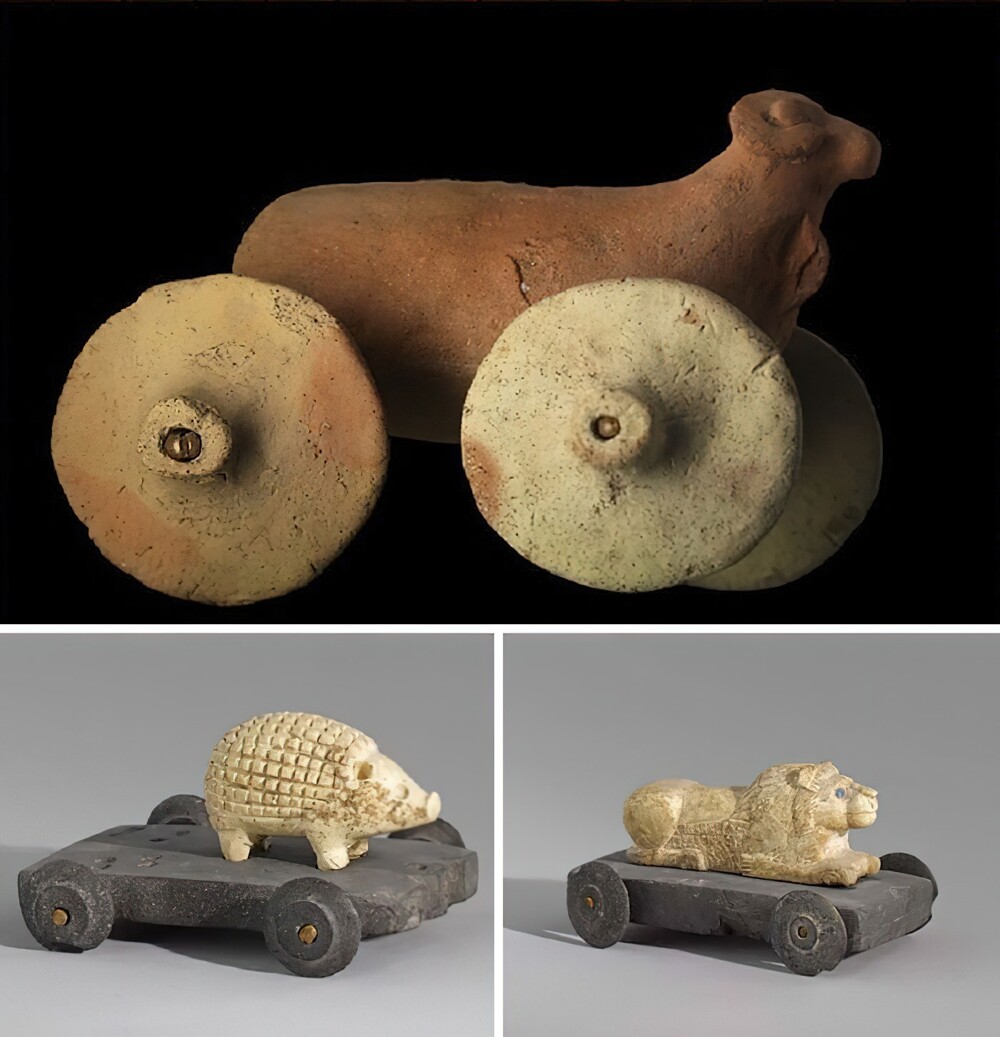15. Доисторические детские игрушки — фигурки животных возрастом более 3000 лет, установленные на маленьких тележках. Выставлены в Лувре в Париже
