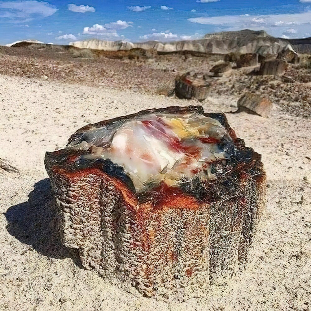 8. Опаловая окаменелость ствола дерева, которой 225 млн лет. Найдена в Аризоне (США)