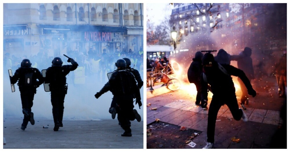 У французов своя атмосфера: устраивают масштабные побоища, жгут полицейских и чучело Макрона