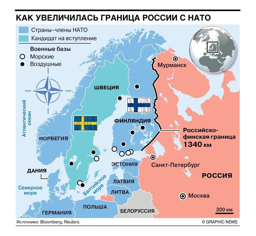 По «удивительной случайности» Финляндия уже готовит соглашение с США о размещении на своей территории американских военных баз, информация пришла от финского МИДа.  Финляндия при вхождении в НАТО полностью утратила свой суверенитет, военные базы США 