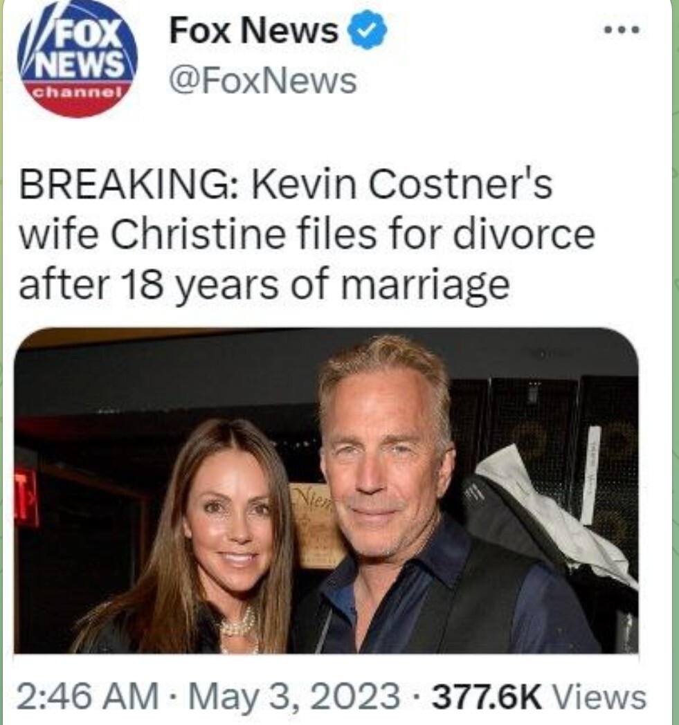 Жена Кевина Костнера подала на развод после 18 лет брака. За…бал.  Представитель актера это подтвердил, сказав, что Костнер разводится «в силу обстоятельств, которые находятся не в его власти». У них с Кристиной трое детей. Всего пару месяцев назад К