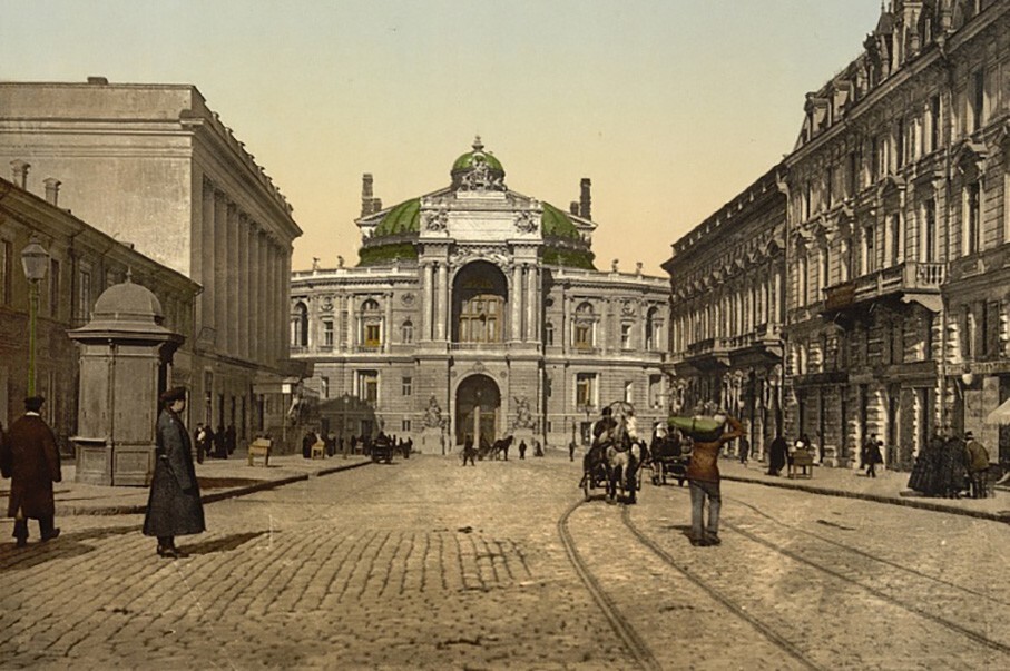 Одесса, улица Ришельевская. Фотохромная открытка Российской империи в конце 19-го – начале 20-го века