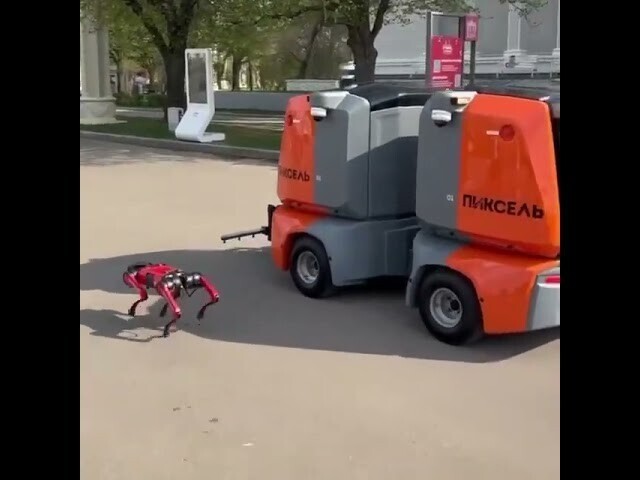 Будни в Москве: робот-уборщик выгуливает робопса⁠⁠ 