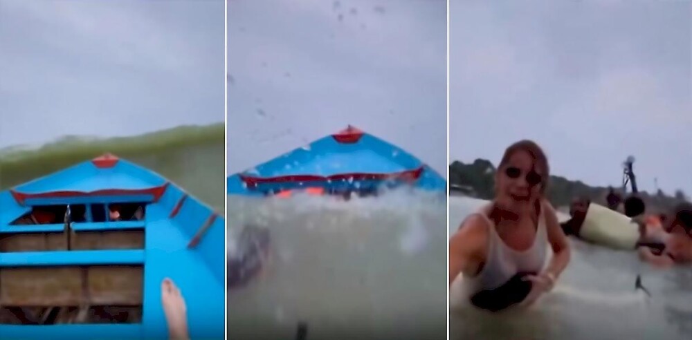 Волна утопила лодку туристов в Таиланде