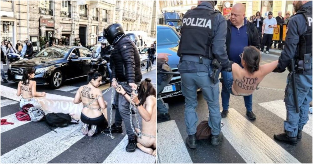 Итальянские экоактивисты разделись и сковали себя цепями в знак очередного протеста