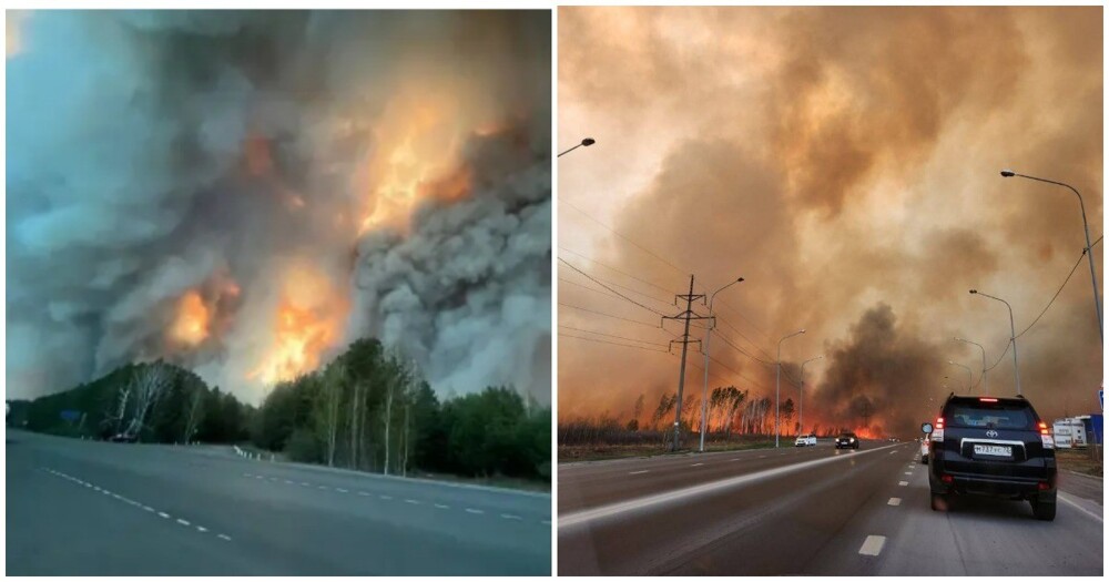 Трасса Екатеринбург – Курган из-за лесного пожара стала похожей на дорогу в Ад