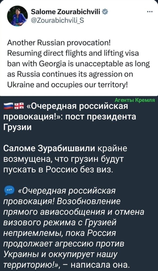 Бывший посол Франции в Грузии, а сейчас п-резидент Грузии, крайне недовольна