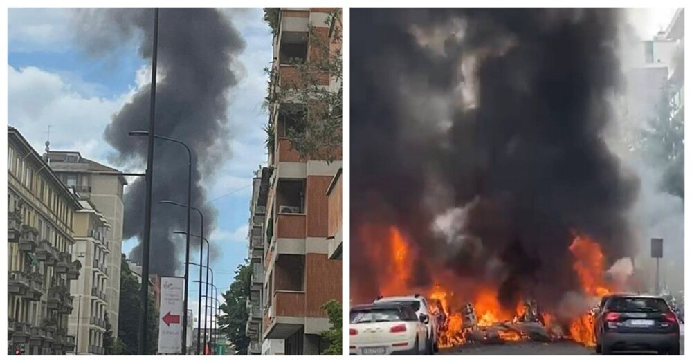 В центре Милана мощный взрыв - горят машины, над домами поднимаются столбы дыма