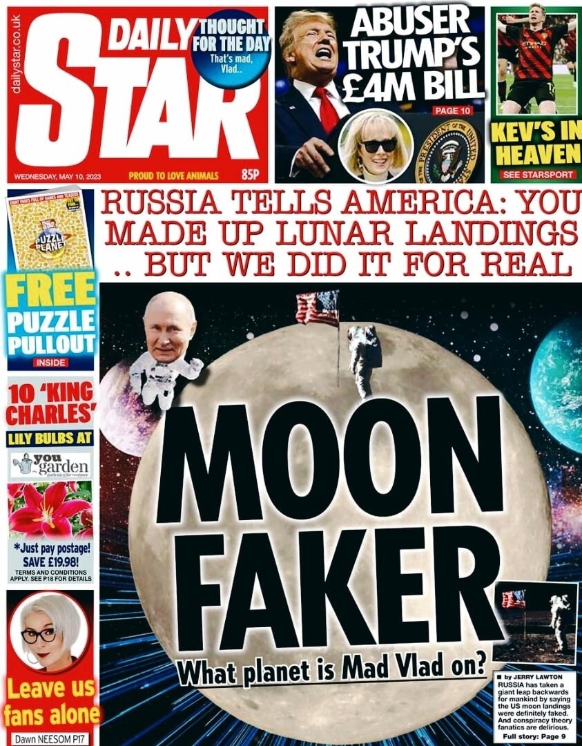 Россия обвинила Америку в том, что она фальсифицировала высадку на Луну»: Британский таблоид прочитал телеграмм Рогозина и сделал из этого обложку
