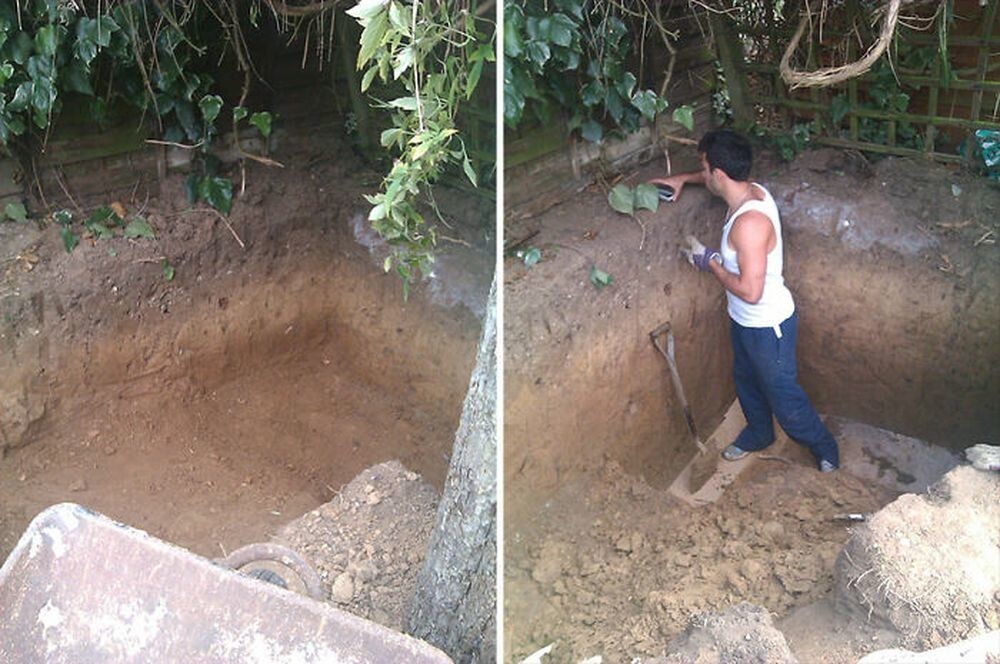Первым делом нужно было выкопать достаточно большую яму, чтобы вместился задуманный интерьер.