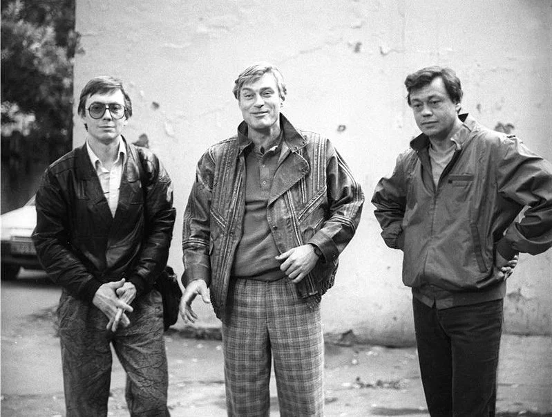 Владимир Ерёмин, Борис Щербаков и Николай Караченцов на съемках фильма «Криминальный квартет», 1989 год.