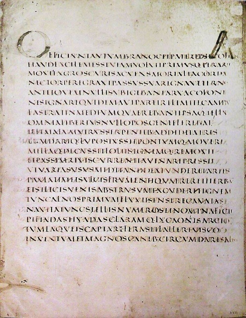 20. Августовский Вергилий, одна из двух сохранившихся древних рукописей, кропотливо записанных римскими квадратными прописными буквами