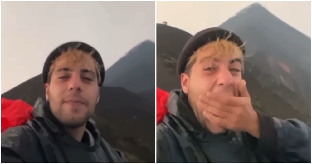 Турист случайно снял удар молнии в вершину горы