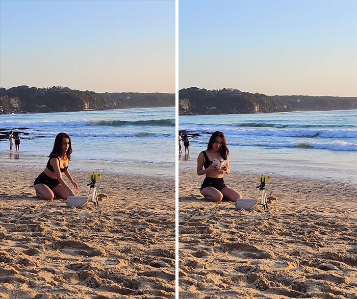 30. Девушка установила камеру, чтобы сфоткать, как она читает на пляже