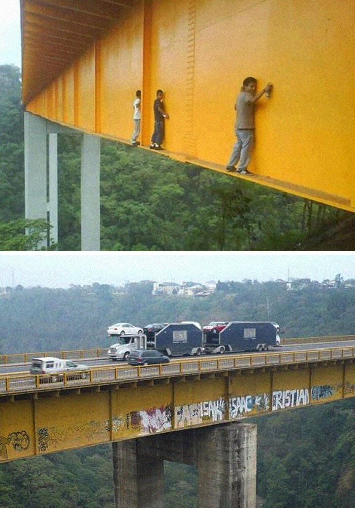 16. Граффитисты на мосту в Мексике
