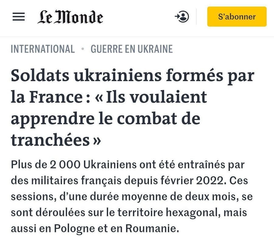 Французские военные рассказали Le Monde, что 40% солдат ВСУ, прошедших обучение в «одной балтийской стране» и сохранивших связь с инструкторами, погибли.