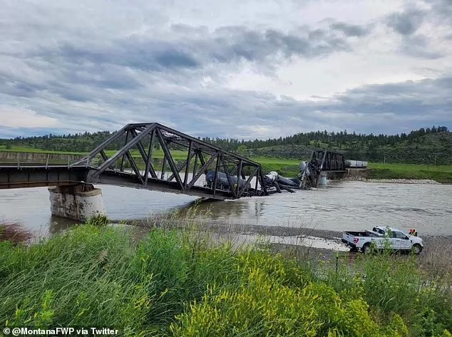 В США поезд с опасными веществами упал в реку