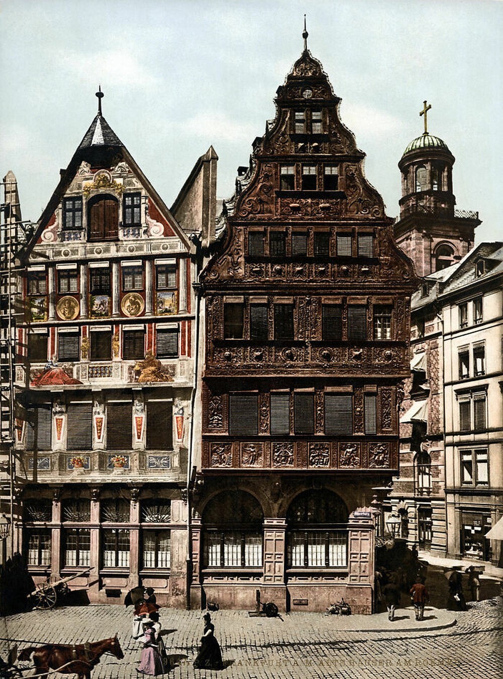 2. Зальцхаус и дом Фрауэнштайн во Франкфурте, построены около 1600 года. Оба уничтожены в 1944 году во время рейда Королевских ВВС Великобритании