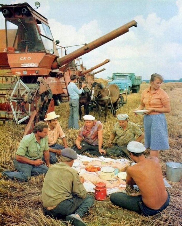 Oбед комбайнёров в поле, CCCP, 1980-e
