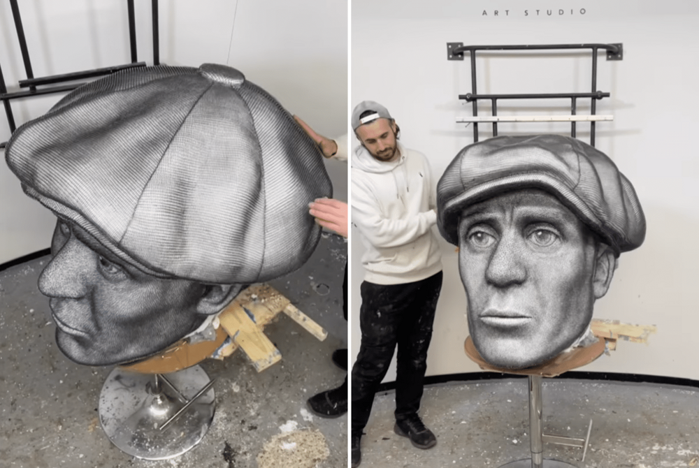 Художник работает над 3D-портретом Киллиана Мерфи из нити и 78 000 гвоздей